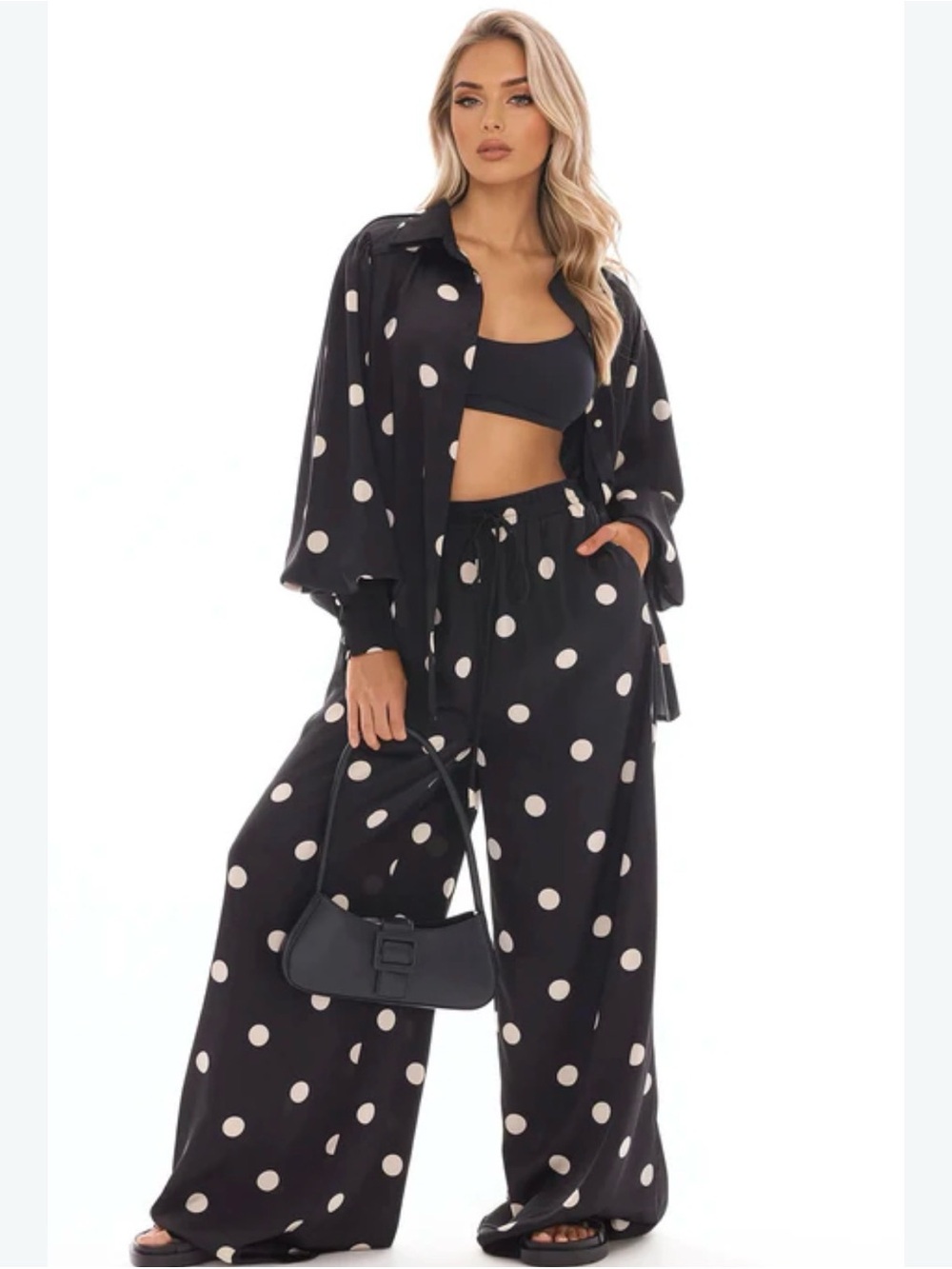 🚫Never weared🚫Fashion Nova Black & White Polka Dot Wide-Leg Set